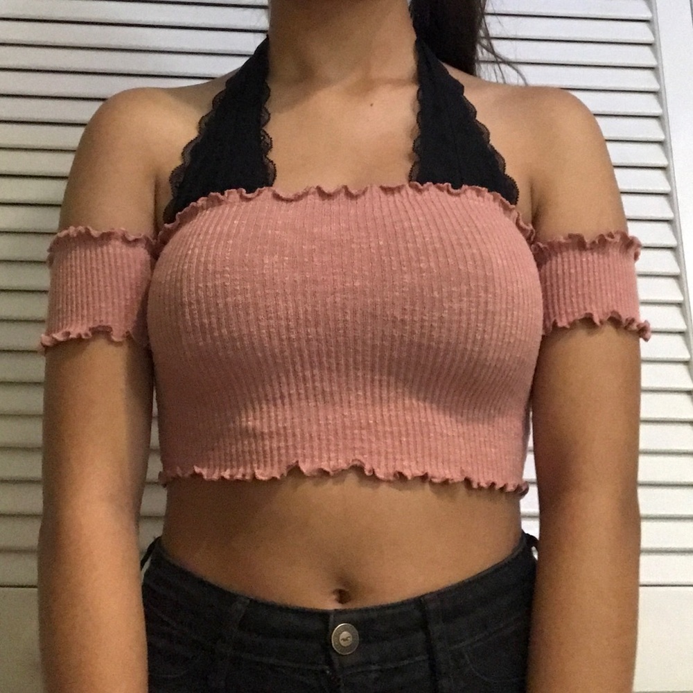 ribbed cropped off the shoulder top